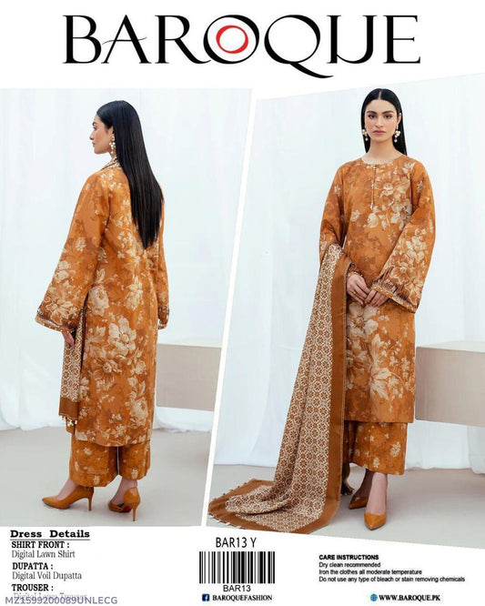 3 Pcs Women's Unstitched Printed Suit